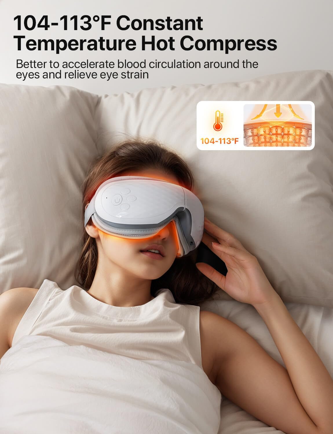 Alljoy Eye Massager With Heat, Compression, Bluetooth, Heated Eye Mask With Music, Relieve Fatigue, Improve Sleep, Reduce Stye Eyes, Fathers Day Birthday Gifts For Dad, Friends And Mom(White) : Health & Household