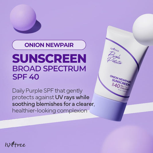 Isntree Onion Newpair Sunscreen 50Ml, 1.69 Fl.Oz | Spf 40 | Korean Skincare | Hydrating Sun Protector | Evens Skin Tone | Purple Sunscreen | Broad Spectrum