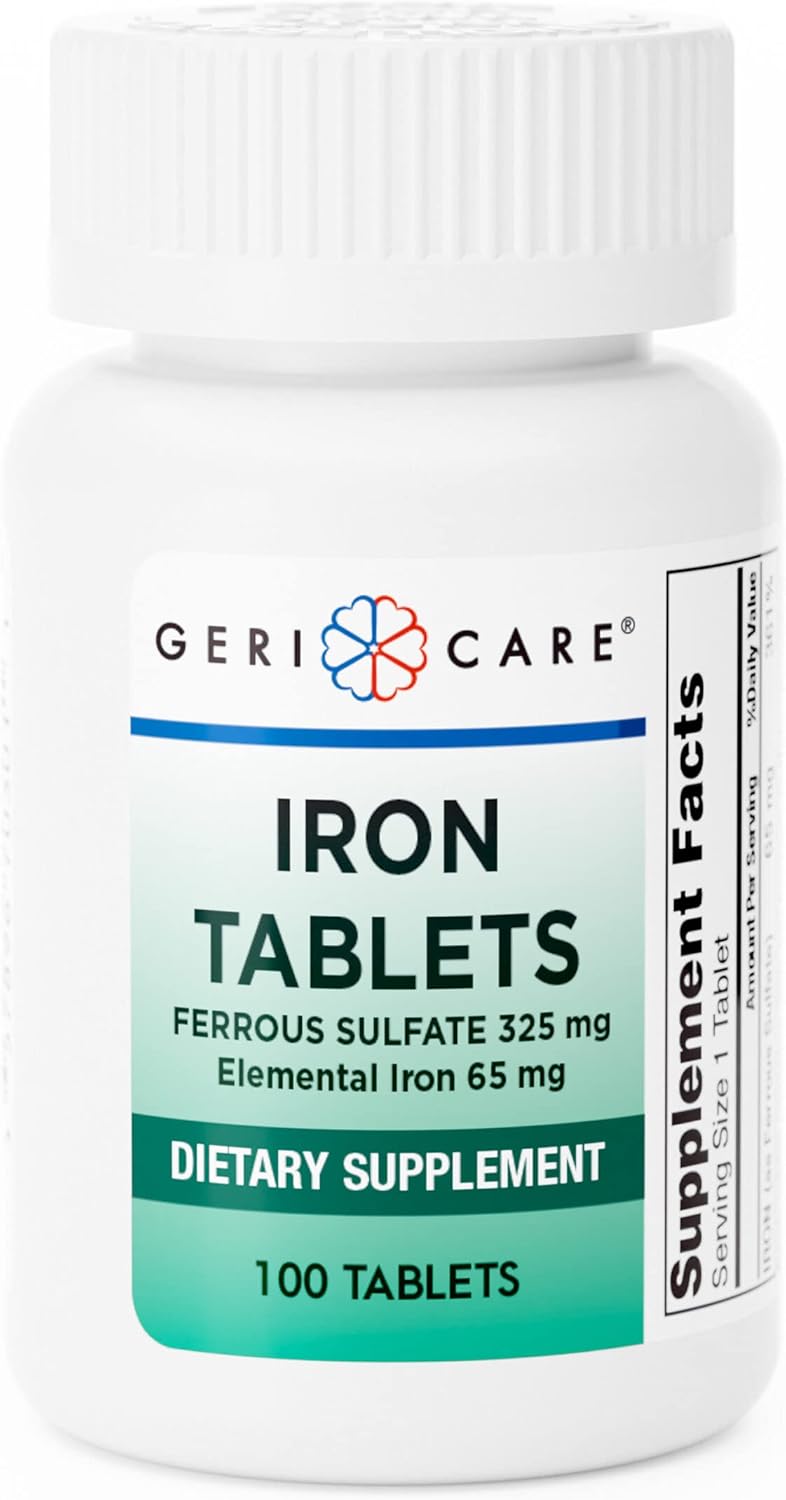 Gericare Ferrous Sulfate Tablets 325Mg, Elemental Iron 65 Mg High Potency Iron Supplement | Dietary Supplement 100 Count. (Pack Of 1)