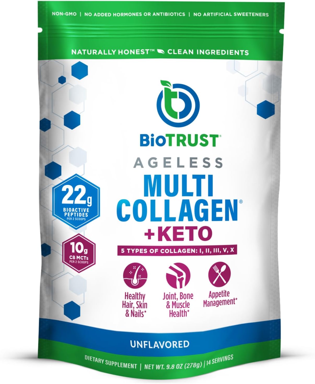 Biotrust Multi Collagen Protein Powder + Keto Mct Oil – 5 Types (I, Ii, Iii, V, X) & 100% Caprylic Acid C8 - Support Elevated Ketones, Metabolism, Joints & Beauty All In 1 Collagen Powder (Unflavored)