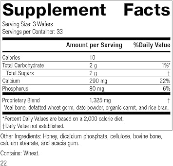 Standard Process Calcifood - Supports Calcium Absorption - Build Bone Strength With Calcium, Phosphorus, Defatted Wheat Germ, Organic Carrot, Date Fruit, Honey, And More - 100 Wafers