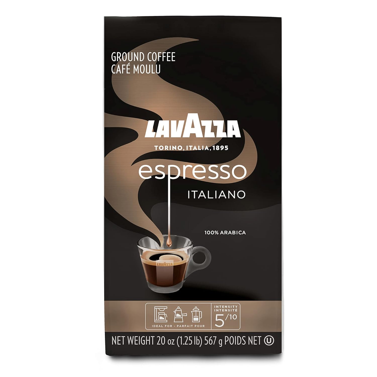 Lavazza Espresso Italiano Ground Coffee, 100% Arabica, 20 Oz Soft Bag, Espresso Italiano, 20 Oz Premium Quality, 100% Arabica, Gluten Free