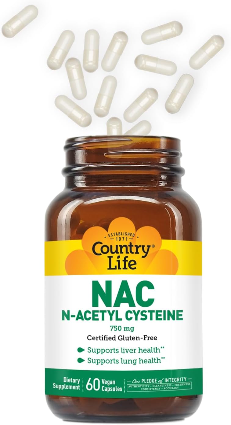 Country Life N-Acetyl Cysteine (Nac) 750 Mg – Premium Liver Support And Lung Health Supplement – Powerful Antioxidant Protection, Liver Detox & Cleanse, Immune Support, 60 Vegetarian Capsules : Health & Household