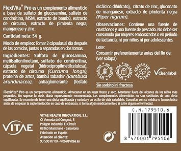 Vitae Flexivita Pro 60 Capsules | Joints, Cartilages And Tendons | Osteomuscular Health | Glucosamine And Chondroitin | Natural Formula