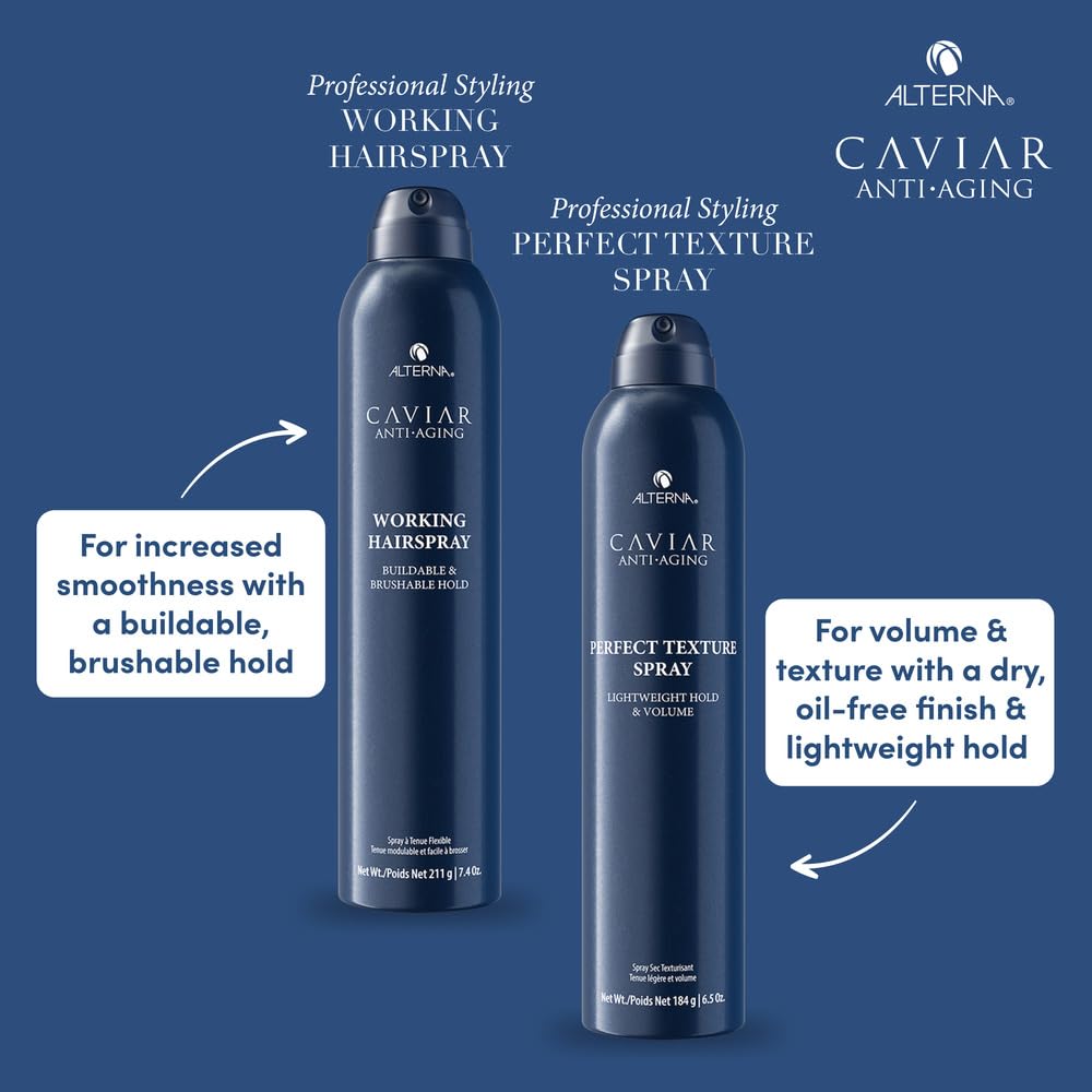 Alterna Caviar Anti-Aging Professional Styling Working Hair Spray | Ultra-dry, Brushable | Helps Control Frizz & Adds Shine | Sulfate Free | Nutmeg : Beauty & Personal Care