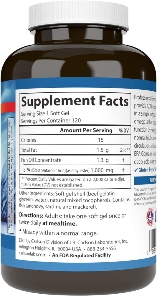 Carlson - Elite EPA Gems, 1000 mg EPA Fish Oil, Wild-Caught, Norwegian