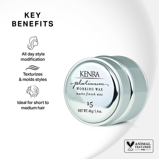 Kenra Platinum Working Wax 15 | Matte Finish Styler | Provides Medium, Flexible Hold | Non-Greasy | Crème-Based Formula To Texturize & Mold Styles | All Hair Types