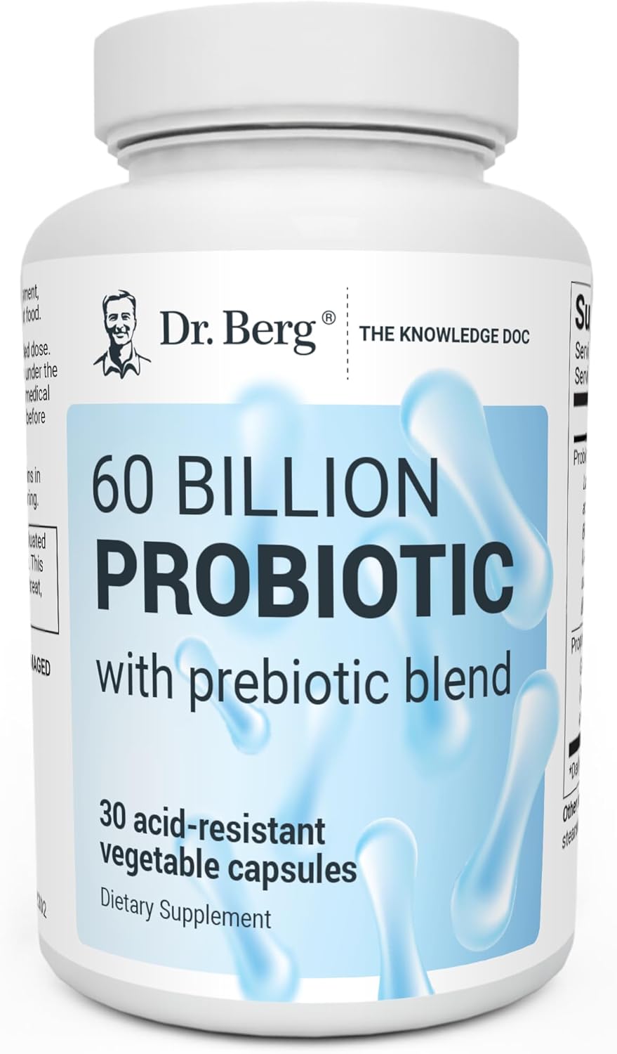 Dr. Berg 60 Billion Probiotic Supplement - Pre And Probiotics For Digestive Health, Occasional Constipation, Diarrhea, Gas & Bloating* - For Women & Men - 30 Probiotic Capsules