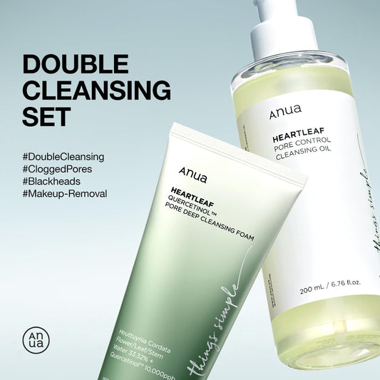 Anua Double Cleanser Duo For Facial Cleansing : Heartleaf Pore Control Cleansing Oil & Heartleaf Quercetinol Pore Deep Cleansing Foam For Double Cleansing, Blackhead Remover, Korean Skincare