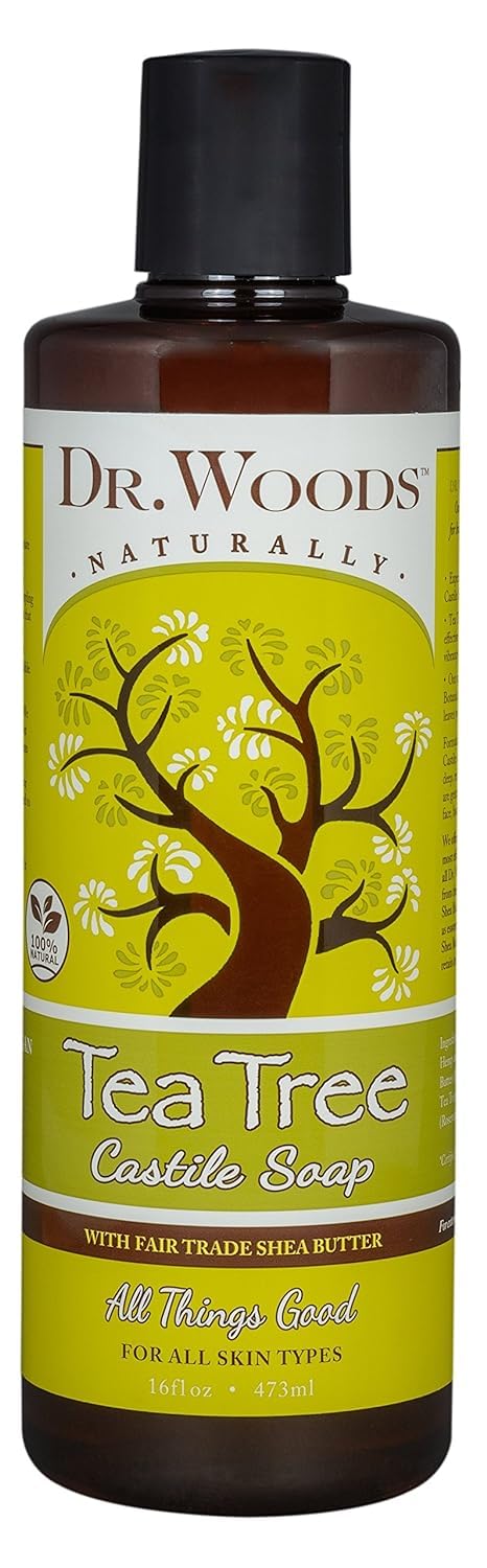 Dr. Woods Tea Tree Liquid Castile Soap - Castile Soap With Pure Tea Tree Oil, Body Wash For Men And Women, Contains Organic Shea Butter, Natural Cleaner For Face, Hands, And Body - 16 Fl Oz