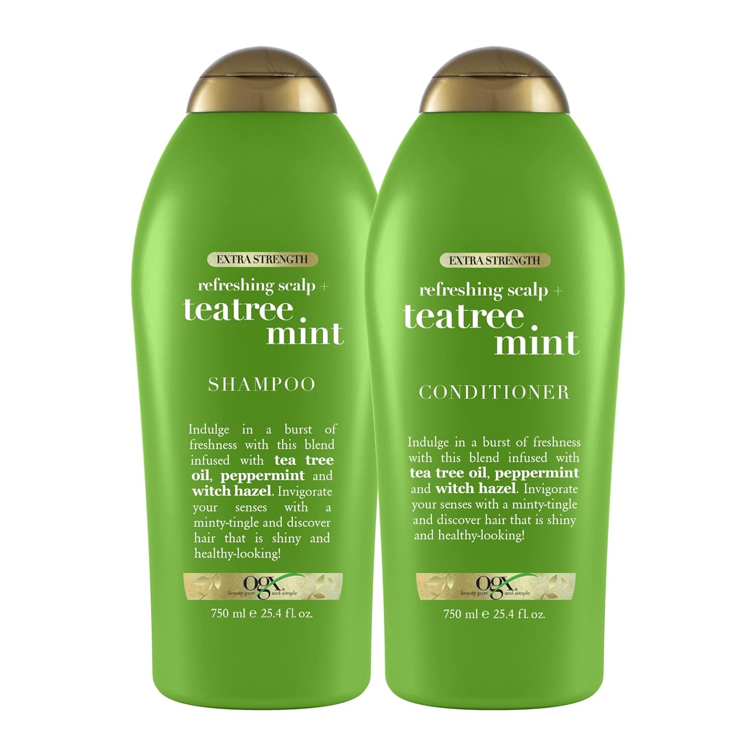 Ogx Extra Strength Refreshing Scalp + Teatree Mint Shampoo, Invigorating Scalp Shampoo &Conditioner With Tea Tree & Peppermint Oil & Witch Hazel, Paraben-Free, Sulfate-Free Surfactants, 25.4 Fl Oz