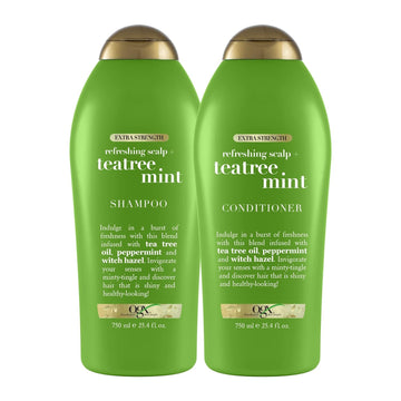 Ogx Extra Strength Refreshing Scalp + Teatree Mint Shampoo, Invigorating Scalp Shampoo &Conditioner With Tea Tree & Peppermint Oil & Witch Hazel, Paraben-Free, Sulfate-Free Surfactants, 25.4 Fl Oz