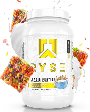 RYSE Up Supplements Loaded Protein Powder | 25g Whey Protein Isolate & Concentrate | with Prebiotic Fiber & MCTs | Low Carbs & Low Sugar | 27 Servings (Fruity Crunch)