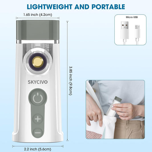 Skycivo Nebuliser Machine For Adults & Kids, Micro-Usb Rechargeable Nebuliser With 3 Adjustable Modes Easy To Use & Clean, Silent Portable Handheld Inhaler With Storage Bag For Home And Travel Use