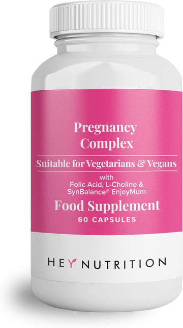 Hey Nutrition Pregnancy Complex Supplement - Suitable For Vegetarians & Vegans - Folic Acid, L-Choline, Iodine, Synbalance® Enjoymum - Mum & Baby Support - Uk Manufactured - Non-Gmo - 60 Capsules