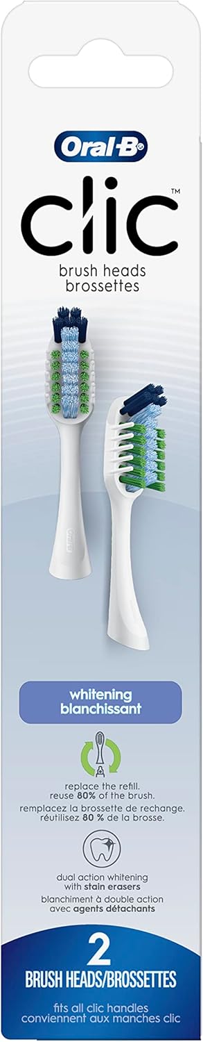 Oral-B Clic Toothbrush Whitening Replacement Brush Heads, White, 2 Count