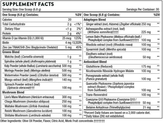 Thorne Daily Greens Plus - Comprehensive Greens Powder With Matcha, Spirulina, Moringa And Adaptogen, Mushroom And Antioxidant Blends - Refreshing, Mint Flavor 7.2 Oz - 30 Servings