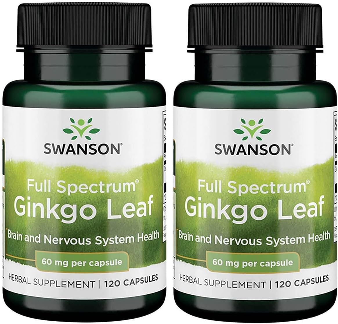 Swanson Full-Spectrum Ginkgo Leaf Brain Memory Support Nervous System Health 60 Milligrams 120 Capsules (2 Pack)