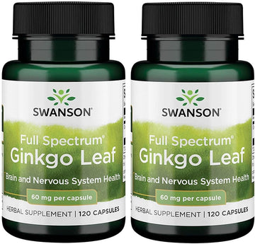 Swanson Full-Spectrum Ginkgo Leaf Brain Memory Support Nervous System Health 60 Milligrams 120 Capsules (2 Pack)
