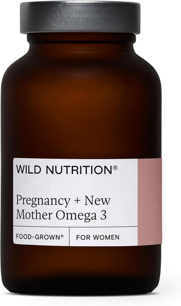 Wild Nutrition Food-Grown® Pregnancy + New Mother Omega 3 | Omega 3 Pregnancy Vitamins For Women | Prenatal Omega 3 Pregnancy Supplement | Sustainably Sourced Essential Fatty Acids & Dha | 60 Capsules