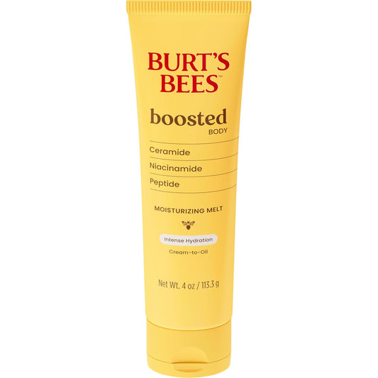 Burt'S Bees Boosted Body Moisturizing Melt With Ceramide, Niacinamide And Peptide, Intense Skin Hydration, Cream-To-Oil Body Lotion Supports Skin Barrier, Tropical Scent, 4 Oz. Tube