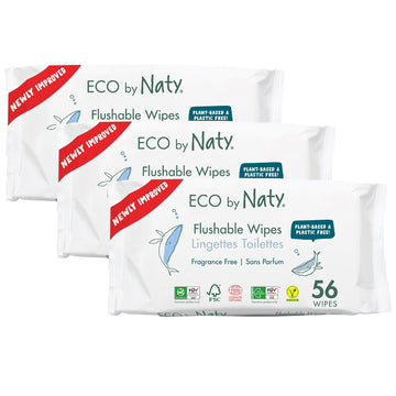Eco By Naty Flushable Baby Wipes - Compostable And Plant-Based Wipes, Chemical-Free And Hypoallergenic Baby Wipes Safe For Baby Sensitive Skin, 56 Wipes Per Pack (3 Pk)