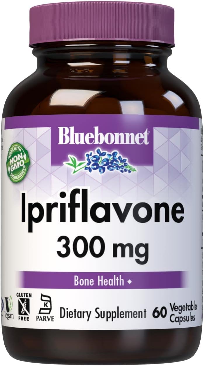 Bluebonnet Nutrition Ipriflavone 300Mg – For Bone Health* – Ostivone Source - Non-Gmo, Vegan, Kosher Certified, Gluten-Free, Soy-Free, Dairy-Free – 60 Vegetable Capsules, 60 Servings