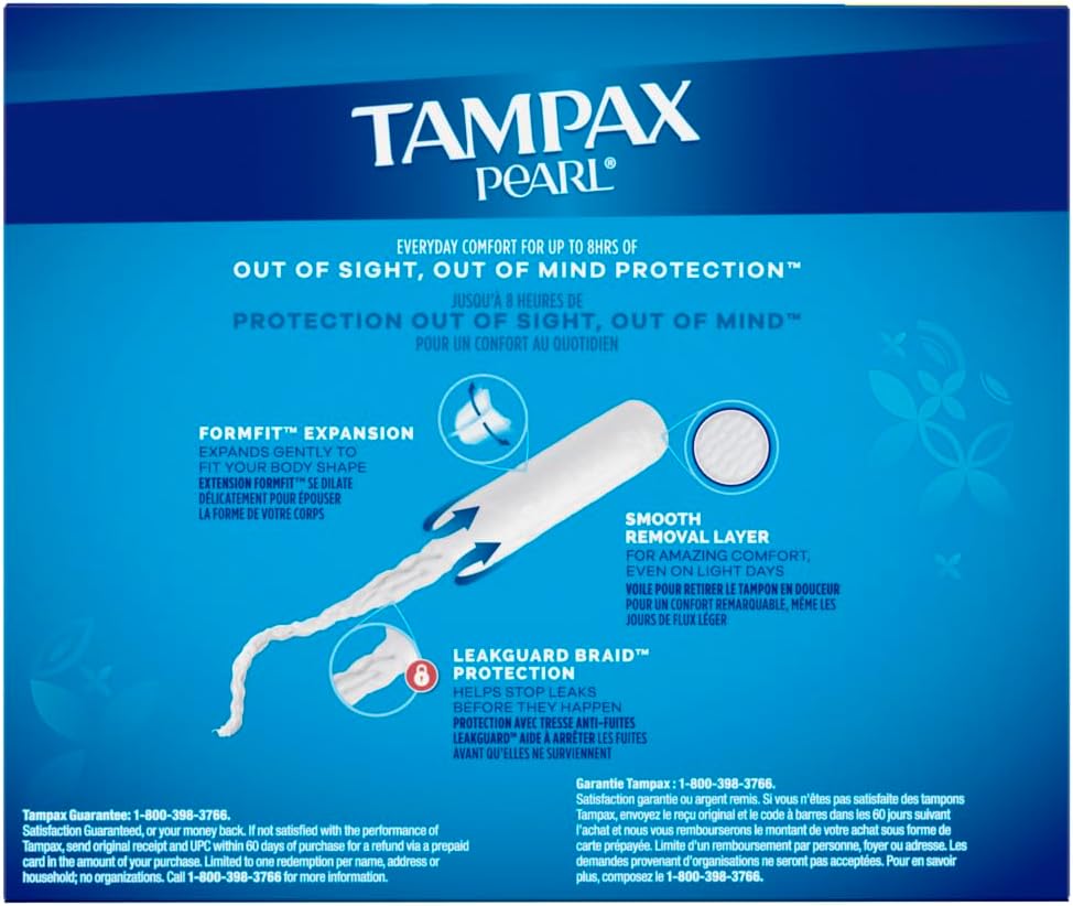 Tampax Pearl Tampons Multi Pack, with LeakGuard Braid, Regular/Super/Super Plus Absorbency, Unscented, 47 Count : Health & Household