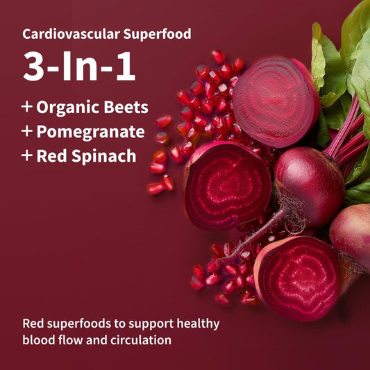 Snap Supplements Usda Organic Heart Beets, 3-In-1 Cardiovascular Superfood, Naturally Support Healthy Blood Circulation, 250G