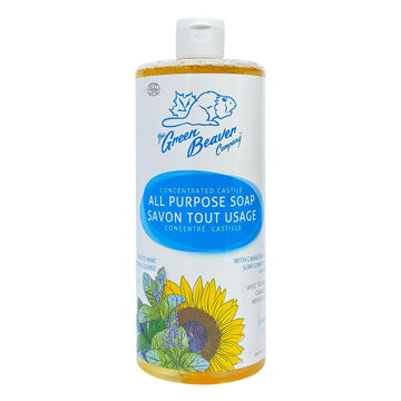 Green Beaver All Purpose Liquid Soap, Natural All Purpose Concentrated Castile Soap, Hand, Laundry, Body And House Wash For All Skin Types, Frosty Mint, 1 Liter