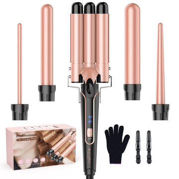 Waver Curling Iron Wand - Bestope Pro 5 In 1 Curling Wand Set With 3 Barrel Hair Crimper For Women, Fast Heating Crimper Wand Curler In All Hair Type, Women Gifts - Purple