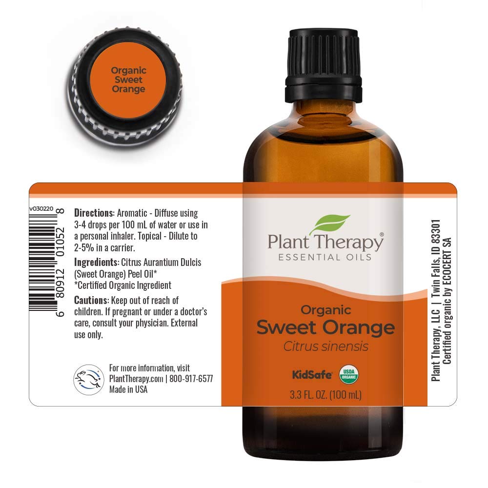 Plant Therapy Sweet Orange Organic Essential Oil 100% Pure, USDA Certified Organic, Undiluted, Natural Aromatherapy, Therapeutic Grade 100 mL (3.3 oz) : Health & Household