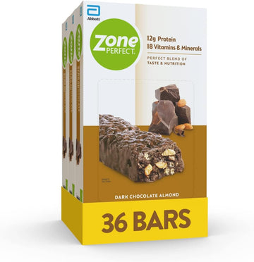 Zoneperfect Protein Bars, 12G Protein, 18 Vitamins & Minerals, Nutritious Snack Bar, Dark Chocolate Almond, 12 Count (Pack Of 3)