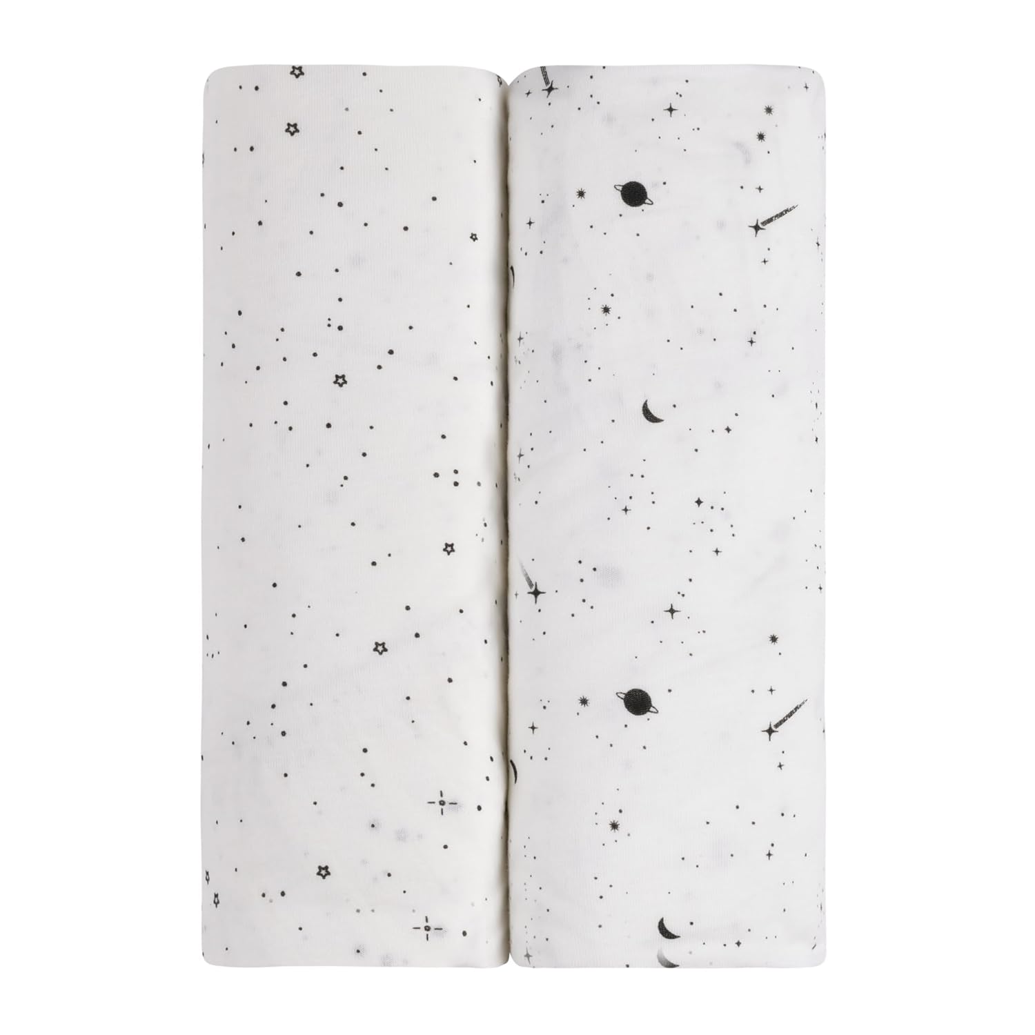Ely’S & Co. Bassinet Sheets, Baby Boy/Girl Fitted Bassinet Mattress Sheet Set, 2 Pack, 100% Jersey Knit Cotton, Black And White Celestial Print, 32”X16”X3”