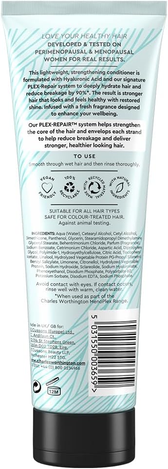 Charles Worthington Menoplex Menopause Replenishing Mask, Deep Conditioner For Dull Dry Hair, Moisturising Hair Mask For Menopausal Hair, 150Ml