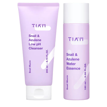 Tiam Calming Duo: Snail & Azulene Low Ph Cleanser With Snail & Azulene Water Essence For All Skin Types, Sensitive Skin, Centle Cleansing, Calming, Korean Skincare Set