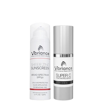 Vibriance Simple Skincare Essentials Bundle | Super C Vitamin C Serum & Sheer Zinc Spf 50 Sunscreen Skincare Set | Nourish, Protect, And Illuminate