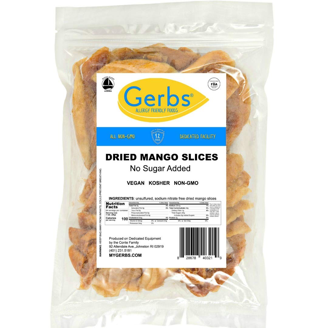 GERBS Dried Mango Slices Unsweetened 4 LBS. | Freshly Dehydrated Resealable Bulk Bag | Top Food Allergy Free | Sulfur Dioxide Free | Improve skin, digestion & reduces stress | Gluten & Peanut Free