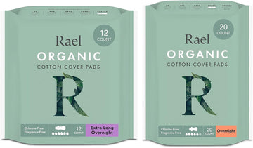 Rael Sanitary Pads For Women Overnight Bundle - Feminine Care, Unscented, Chlorine Free, Organic Cotton Cover Period Pads With Wings/Overnight (20 Count) & Extra Long Overnight (12 Count)