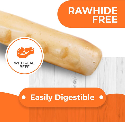 Canine Naturals Beef Chew - Rawhide Free Dog Treats - Made with Real Beef - Poultry Free Recipe - All-Natural and Easily Digestible - 5 Pack of 7 Inch Large Rolls for Dogs 50-75lb