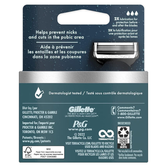 Gillette Intimate Pubic Hair Razor Cartridges, 4 Razor Blade Refills, Gentle And Easy To Use, Dermatologist Tested, With 2X Lubrication