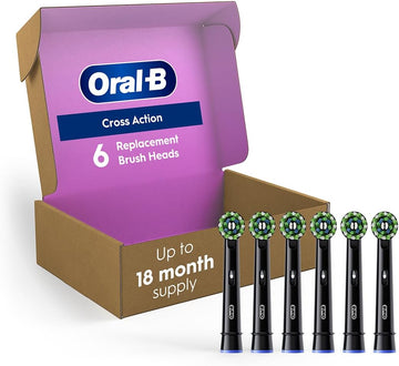 Oral-B Cross Action Replacement Brush Heads For An Oral-B Electric Toothbrush, Pack Of 6, Black