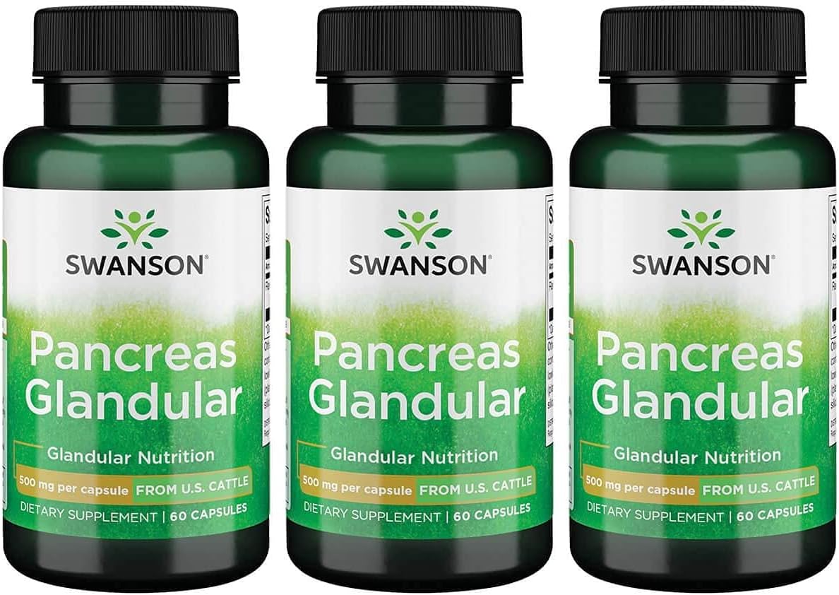 Swanson Raw Pancreas Glandular 500 Milligrams 60 Capsules (3 Pack)
