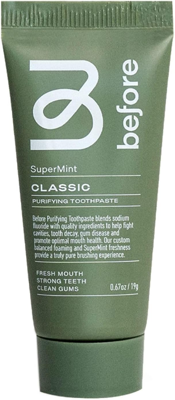 All Natural Classic Travel Size Toothpaste, SuperMint, Clean Natural Ingredients, Balanced Foaming, Low Abrasion, Long Lasting Freshness, Plant Based Recyclable Tube, 0.67oz