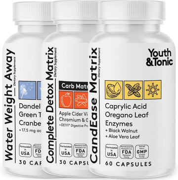 Whole Body Cleanse Detox Complete Matrix Pills | Candease And Gut Cleanser And Water Away Bundle | Digestive System Cleansing Supplement Body Alkalize & Flush Out Excess Water To Help Detoxify