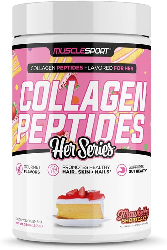 Musclesport Collagen Peptides - Hydrolyzed Grass Fed Collagen Powder Supplement - Promotes Healthy Hair, Skin, Nails, Joints - 30 Serving (Strawberry Shortcake) : Health & Household