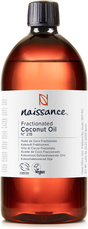 Naissance Liquid Fractionated Coconut Oil (No. 218) - 870ml - 100% Pure Natural for Skin, Hair, Lip Gloss, DIY Beauty Recipes, Aromatherapy, Massage, Cuticules - Cruelty Free, Vegan