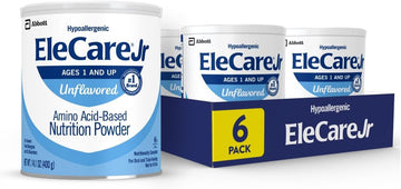 Elecare Jr Amino Acid-Based Nutrition Powder, Complete Nutrition For Ages 1 And Older With Food Allergies, Unflavored, 14.1-Oz Can, Pack Of 6