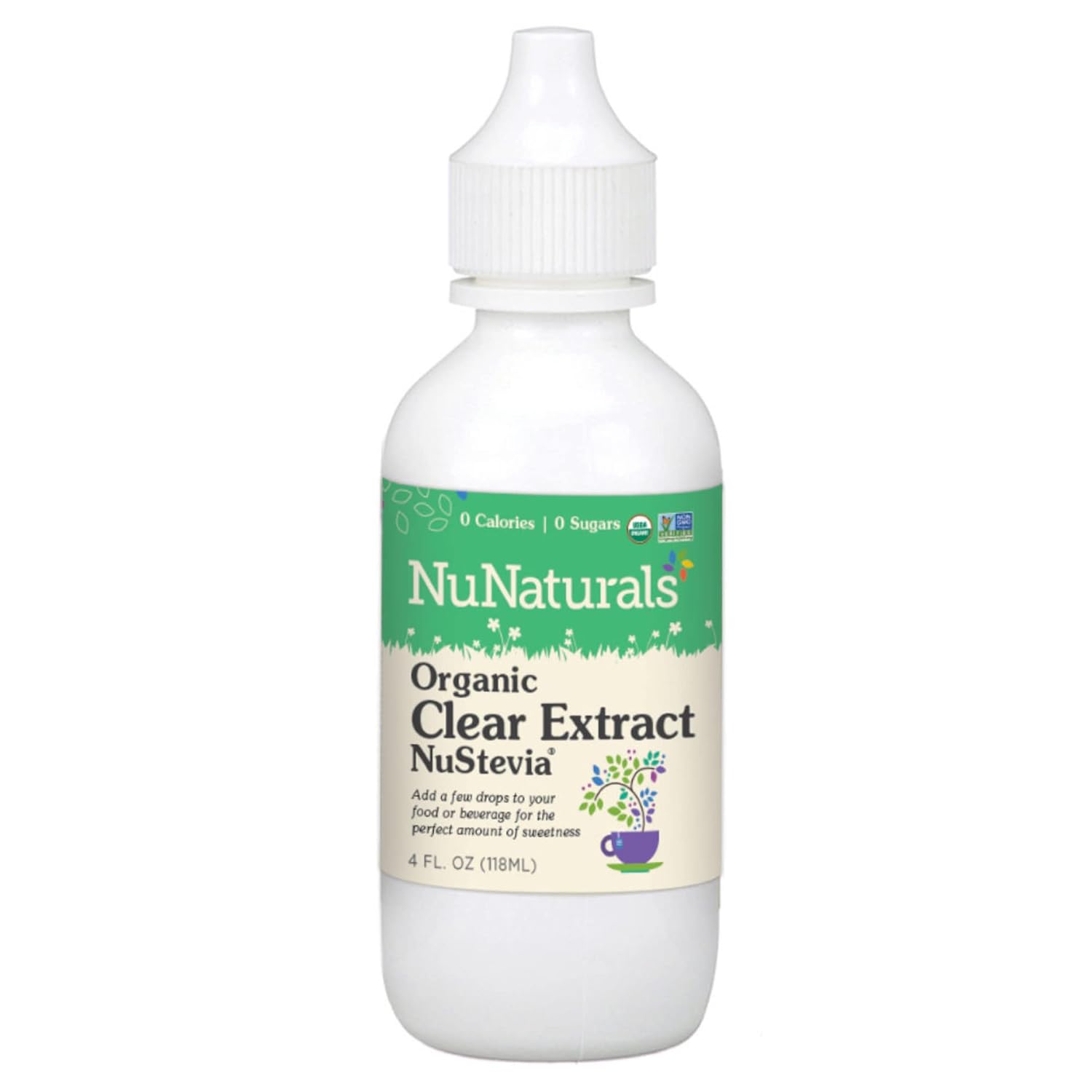 Nunaturals Clear Extract Stevia, Plant-Based Sweetener, Plastic Bottle, 4 Oz