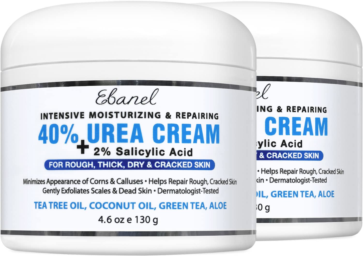 Ebanel Urea Cream 40% Plus Salicylic Acid 2%, Foot Cream For Dry Cracked Heels Feet Knees Elbows Hands, Foot Dead Skin Cuticle Callus Remover Toenail Softener, Skin Barrier Repair Cream, 2-Pack